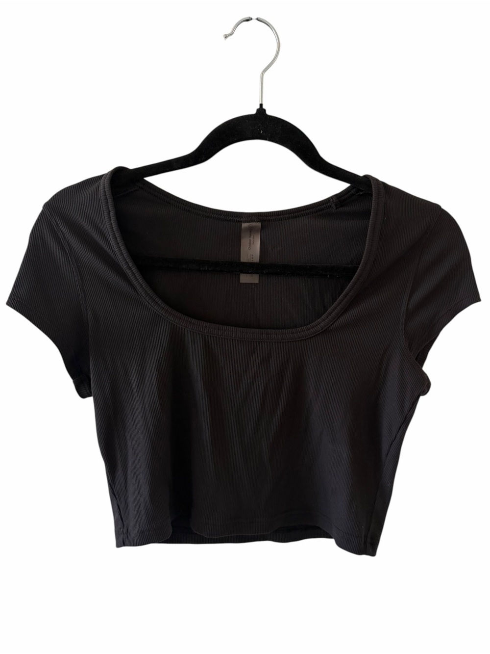 Outdoor Voices Black Ribbed Scoop Crop Tee